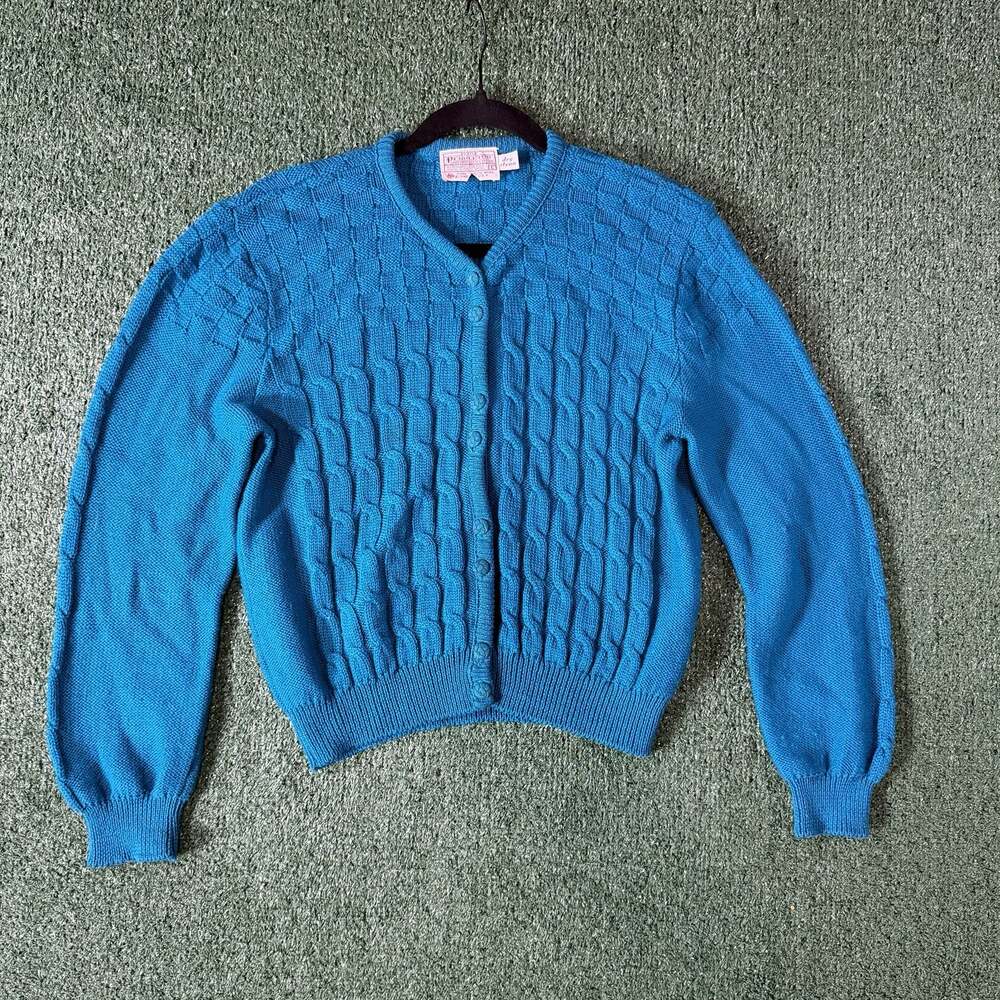 VTG Pendleton Petite 100% Virgin Wool Cable Knit Button-Front Cardigan Sweater